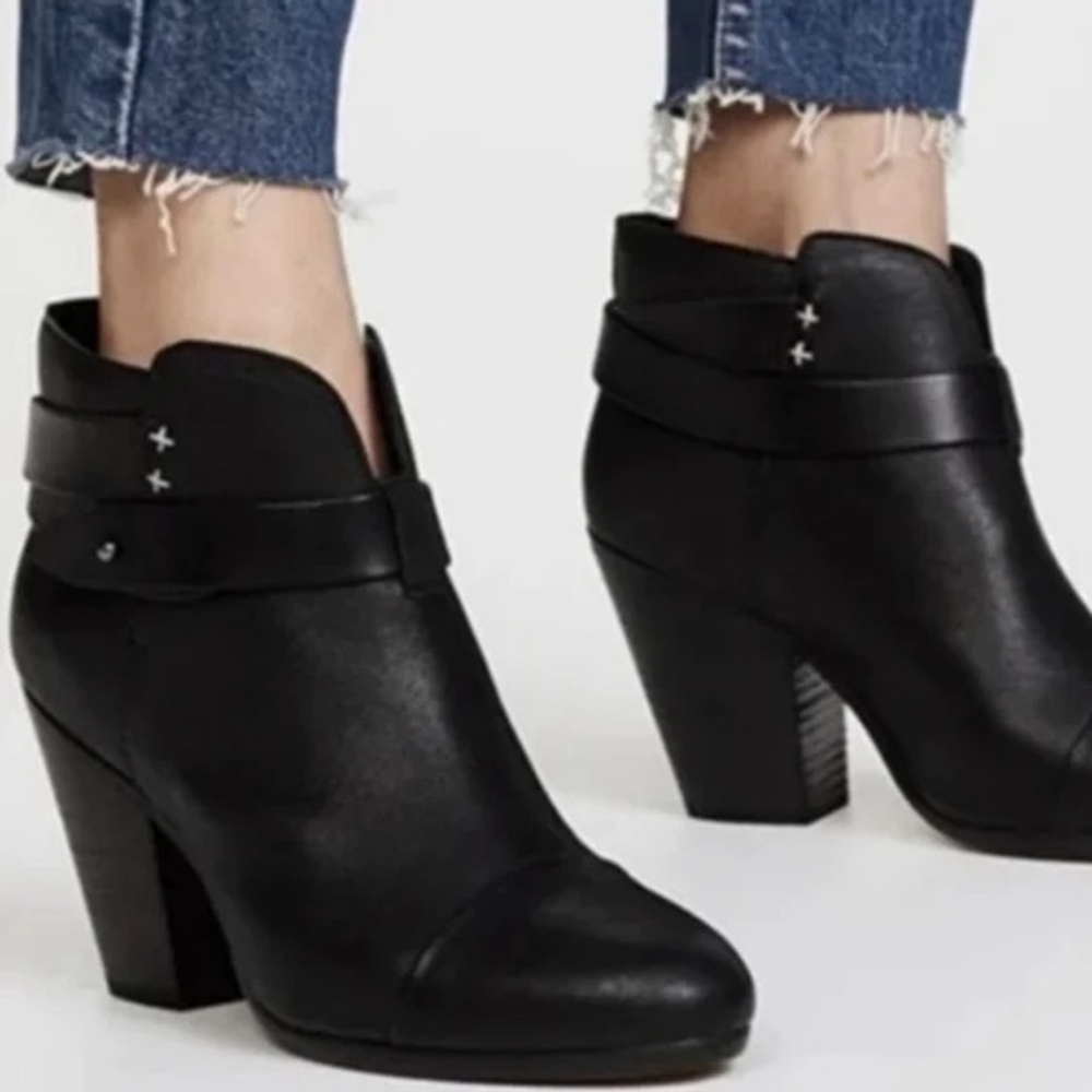 Rag & Bone Harrow Black Leather Heeled Ankle Boots Size 36.5/ 6.5